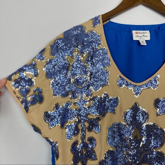 Tracy Reese Neiman Marcus + Target | Tan with Blue Sequins Relaxed Fit Blouse - Picture 5 of 14